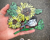 Chickadee wIth Sunflower glass Mosaic