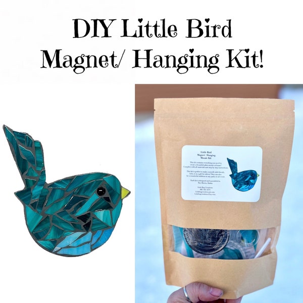 Little Teal Bird Magnet/ Hanging Glass Mosaic Kit - DIY