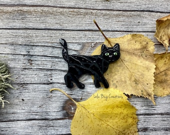Mini Black Cat Halloween   -Glass Mosaic Magnet