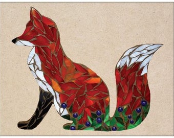 Fox Berry Picking Mosaic Note Card