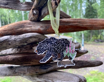 Black Bear with Fireweed  acrylic ornament