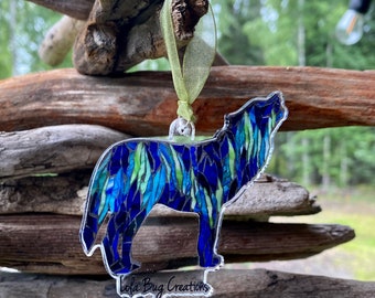 Northern Lights Howling Wolf acrylic ornament