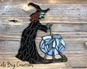 Witch with a cauldron glass mosaic