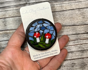 Mushroom Field Round Mosaic Glass Magnet