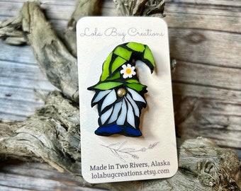 Summer Daisy Gnome  -Glass Mosaic Magnet