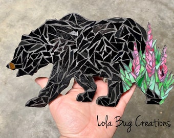 Bear with Fireweed glass Mosaic