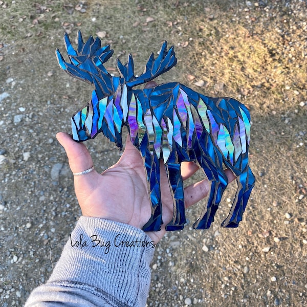 Northern Lights Moose Aqua with iridescent glass Mosaic
