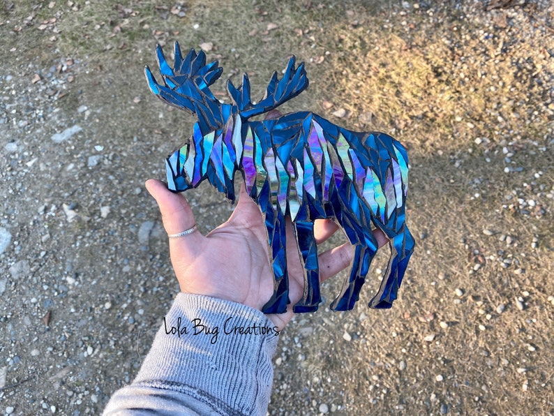 Northern Lights Moose Aqua with iridescent glass Mosaic image 1