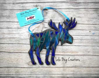 Northern Lights Moose Glass Mosaic