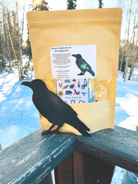 Forget-me-not  Raven/ Crow Bird Glass Mosaic Kit - DIY-Do it yourself- Make it yourself