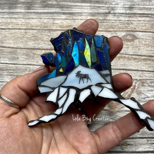 Northern Lights Alaska with Moose Aqua with iridescent glass Mosaic