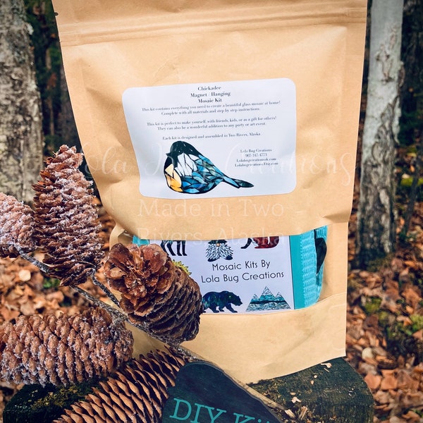 Chickadee Bird Magnet/ Hanging Glass Mosaic Kit - DIY- Do it yourself- Make it yourself