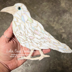 Perched White Albino Raven Glass Mosaic