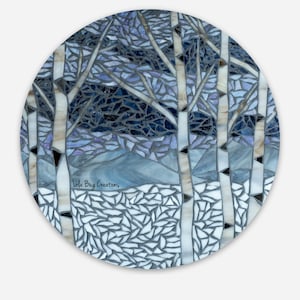 Winter birch trees round Vinyl Sticker