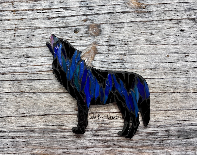 Northern Lights Howling night Wolf Glass Mosaic image 7