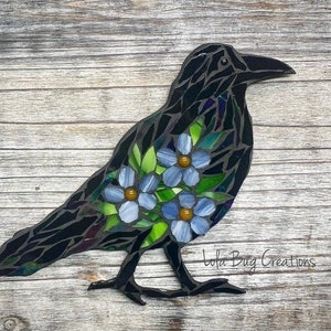 Standing Raven with Forget-me-nots glass Mosaic