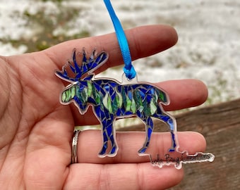 Northern Lights Moose acrylic ornament