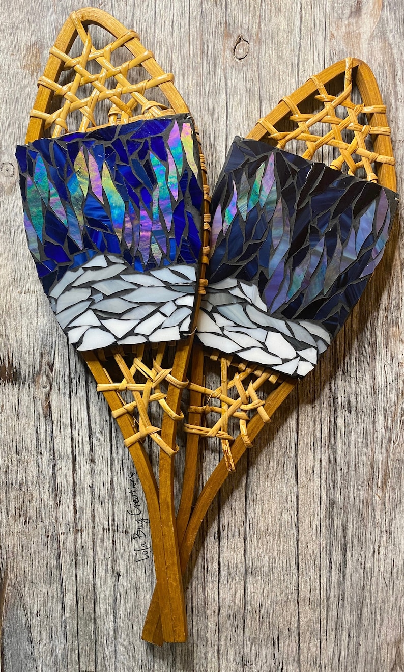 Glass Mosaic Snowshoes Northern Lights image 1