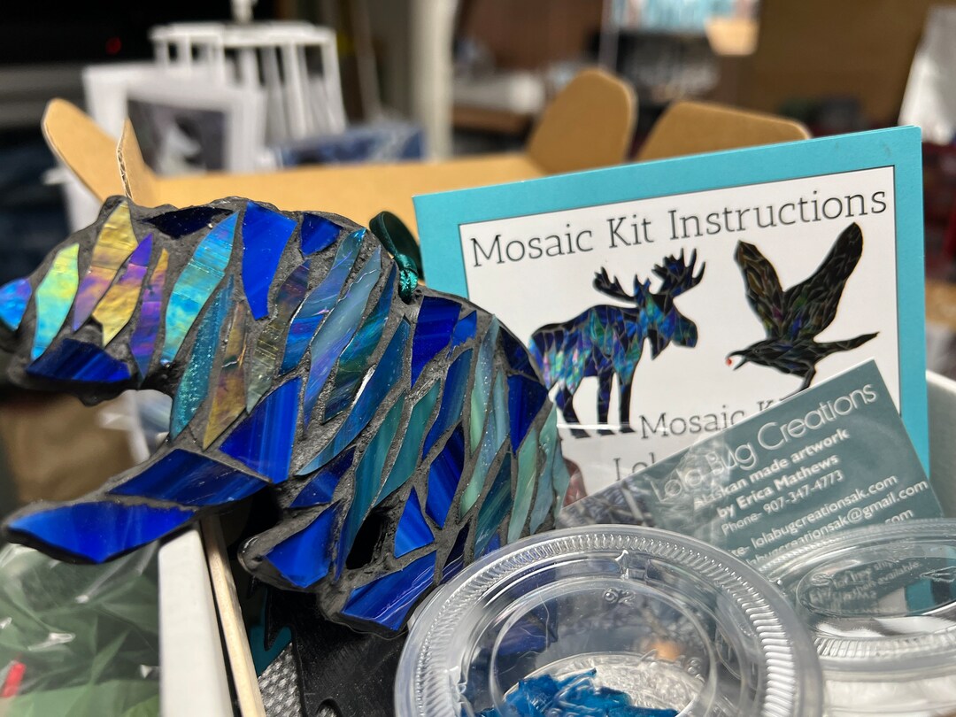 Northern Lights Bear Ornament Glass Mosaic Kit DIY Etsy