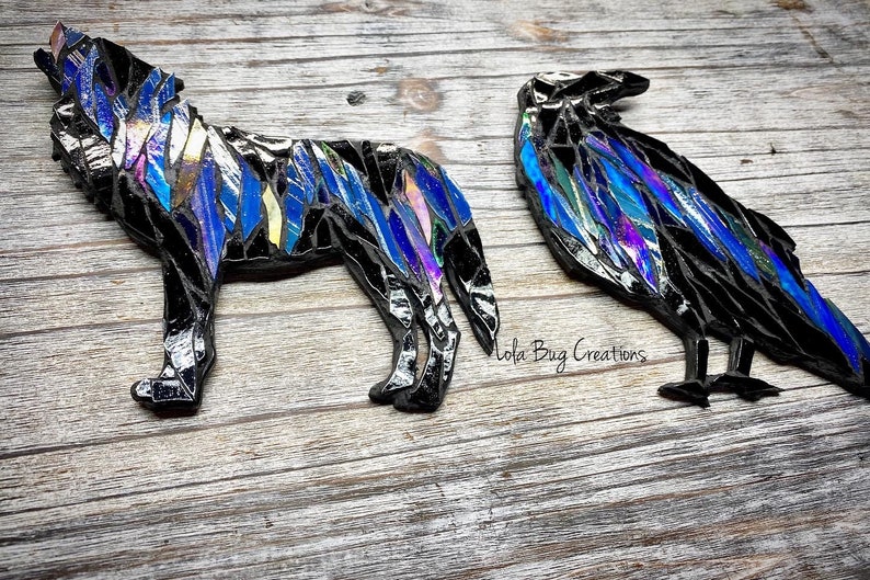 Northern Lights Howling night Wolf Glass Mosaic image 6