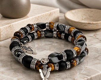 Black Onyx Hematite Tigers Eye Beaded Bracelet | Triple Protection Bracelet for Men Women