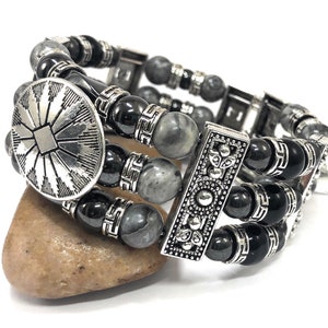 Black and Silver Bracelet, Beaded Cuff Bracelet, Jewelry Gift Ideas