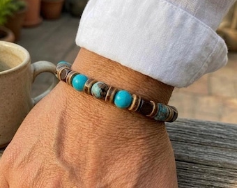 Beaded Stretch Bracelet, Father’s Day Gift Ideas, Men's Turquoise Bracelet