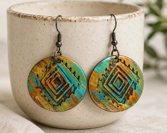 Autumn Jewelry, Gift Ideas for Her, Boho Dangle Earrings, Hand Painted Earrings, Southwestern Earrings