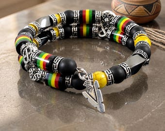 Jamaican Bracelet for Men Women, Men's Beaded Bracelet, Caribbean Jewelry, Ethnic Jewelry