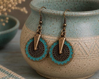 Copper Patina Southwestern Arrowhead Dangle Earrings