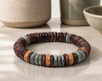 Men's Stretch Bracelet, Presents for Men, Wood Bracelet, Men's Surfer Bracelet, Stackable Bracelet