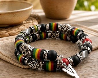 Pulsera jamaicana, pulsera de cuentas para hombre, joyería caribeña, joyería étnica