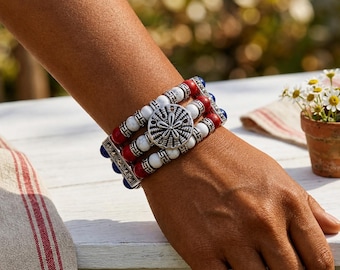 4 juli armband, patriottisch rood wit blauw manchetarmband, americana sieraden, western boho armband, cadeau voor haar