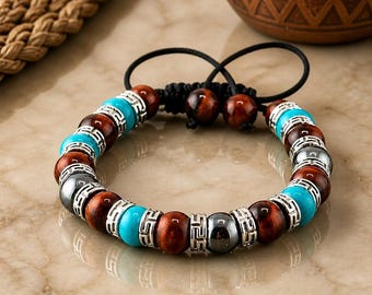Southwestern Inspired Jewelry, Adjustable Braided Macrame Bracelet, Gifts for Him