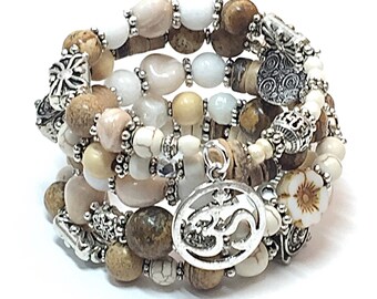 Ohm Bracelet - Chunky Bead Bracelet - Rustic Bohemian Bracelet - Rustic Boho Jewelry - Tribal Boho Bracelet - Artisan Bracelet