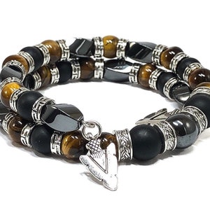 Black Onyx Hematite Tigers Eye Beaded Bracelet | Triple Protection Bracelet for Men Women