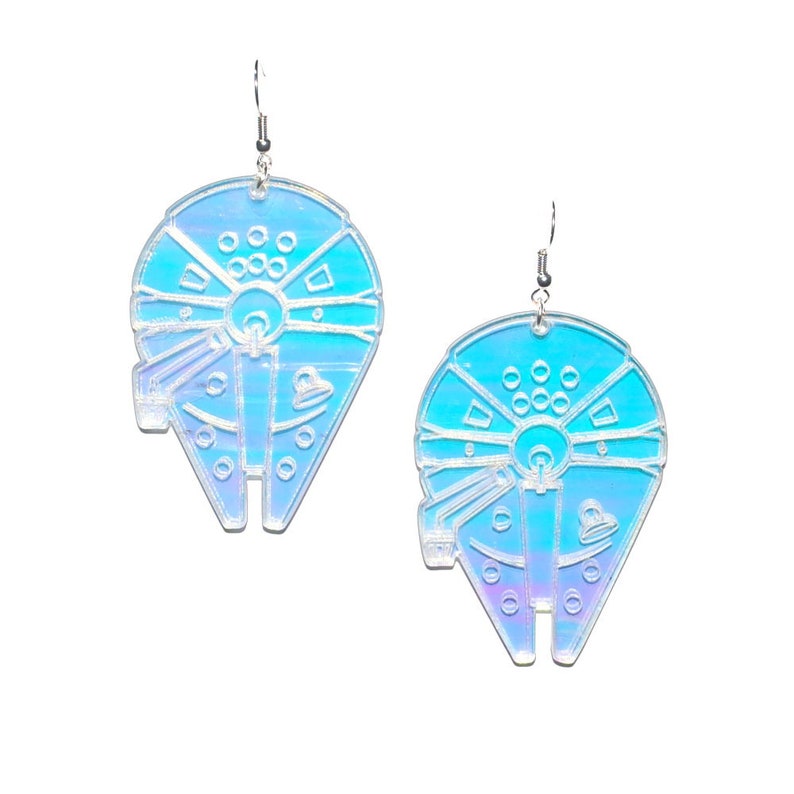 Star Wars Acrylic Earrings Hunk O/' Junk Iridescent Millennium Falcon Earrings