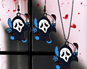 Creepy Stitch Enamel Earrings or Necklace - Spooky Stainless Steel Jewelry
