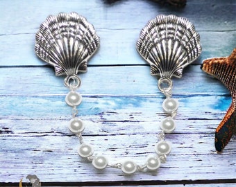 Metal Seashell Sweater Clips - Tibetan Silver Cardigan Guards