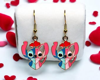 Boucles d'oreilles Stitch et coeur d'ange - Amour