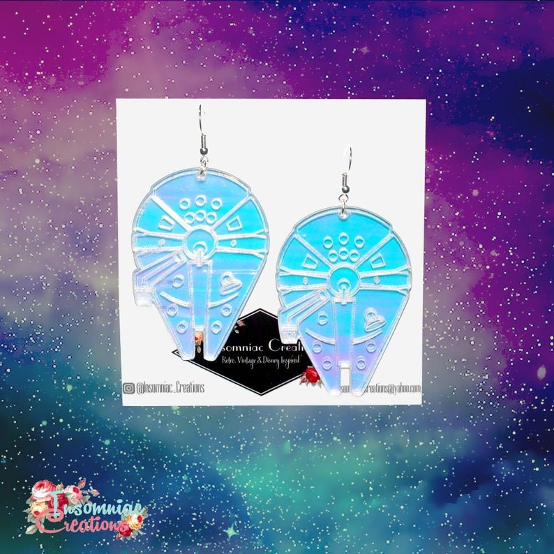 Star Wars Acrylic Earrings Hunk O/' Junk Iridescent Millennium Falcon Earrings