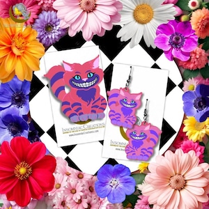 Cheshire Cat Earrings or Brooch - Wonderland Inspired