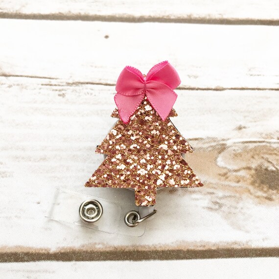 Christmas Tree Badge Reel - Nurse Badge Reel - Rose Gold Badge Reel - Holiday Badge Reel - Winter Badge Reel - Rose Gold Badge Reel Il_570xn