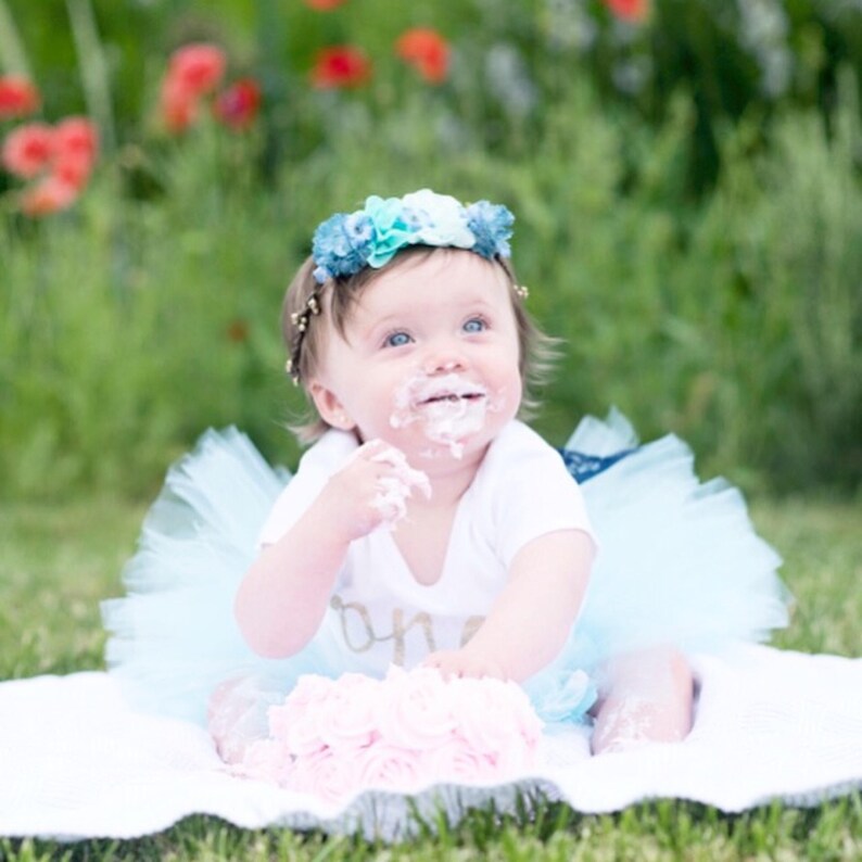 Cake Topper 1st Birthday First Birthday Outfit Girl 1st Birthday Outfit Winter First Birthday Tutu Cake Smash Blue and Gold