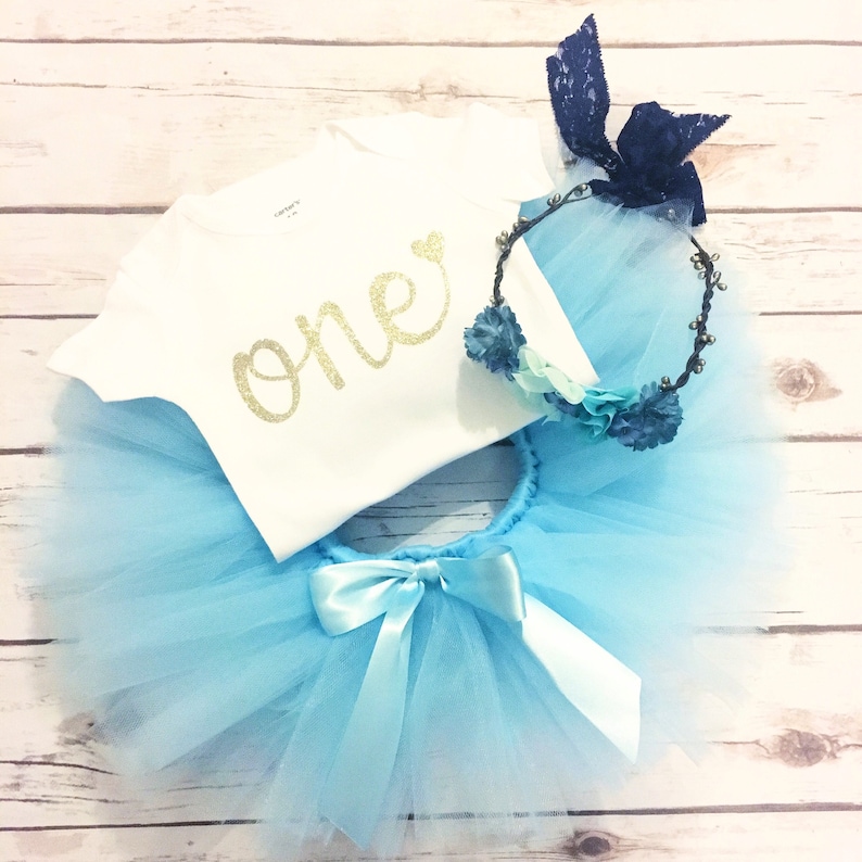 Cake Topper 1st Birthday First Birthday Outfit Girl 1st Birthday Outfit Winter First Birthday Tutu Cake Smash Blue and Gold