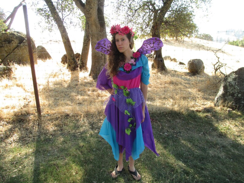 Flower Wreath Size 8 to 10 Fairy Costume Wings Wonderful Chiffon Elastic -Purple and Pink /& Turquoise -LOOK our other Costumes!