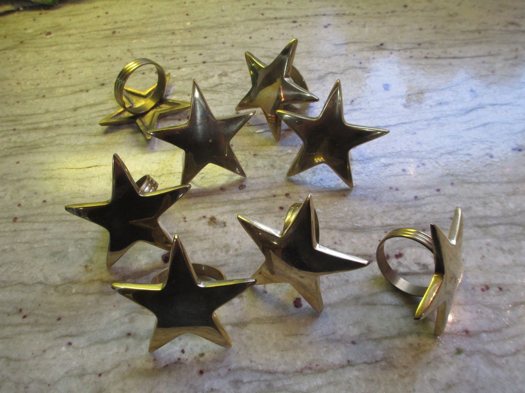 6 Gold Star Napkin Rings, 4th of July or Anytime, Set, Holiday