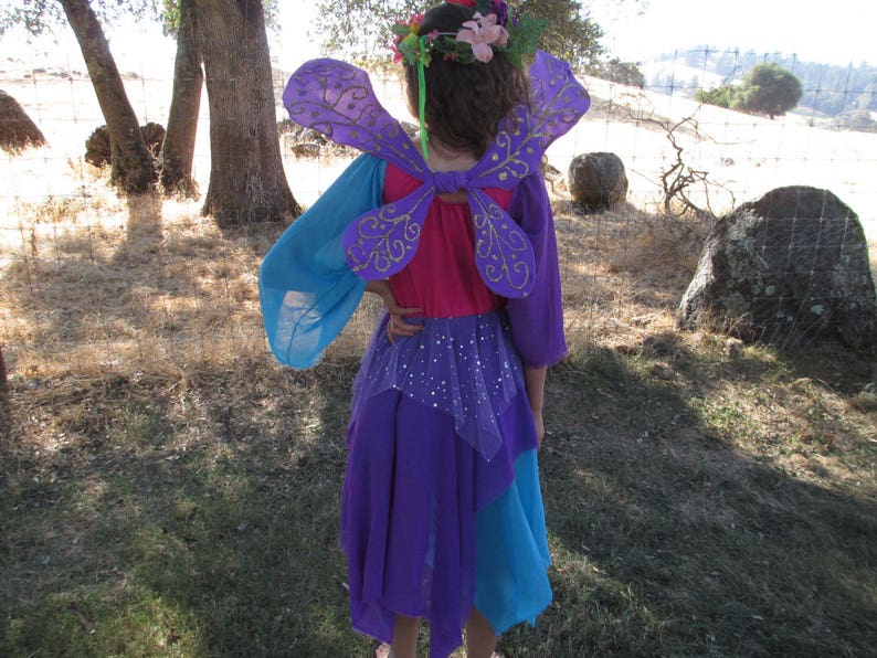Flower Wreath Size 8 to 10 Fairy Costume Wings Wonderful Chiffon Elastic -Purple and Pink /& Turquoise -LOOK our other Costumes!