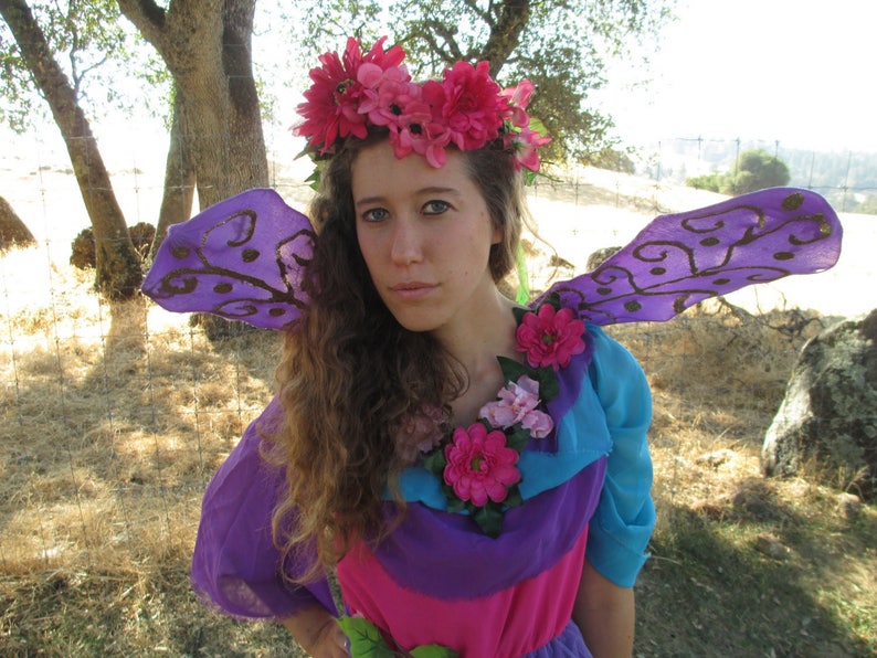 Flower Wreath Size 8 to 10 Fairy Costume Wings Wonderful Chiffon Elastic -Purple and Pink /& Turquoise -LOOK our other Costumes!