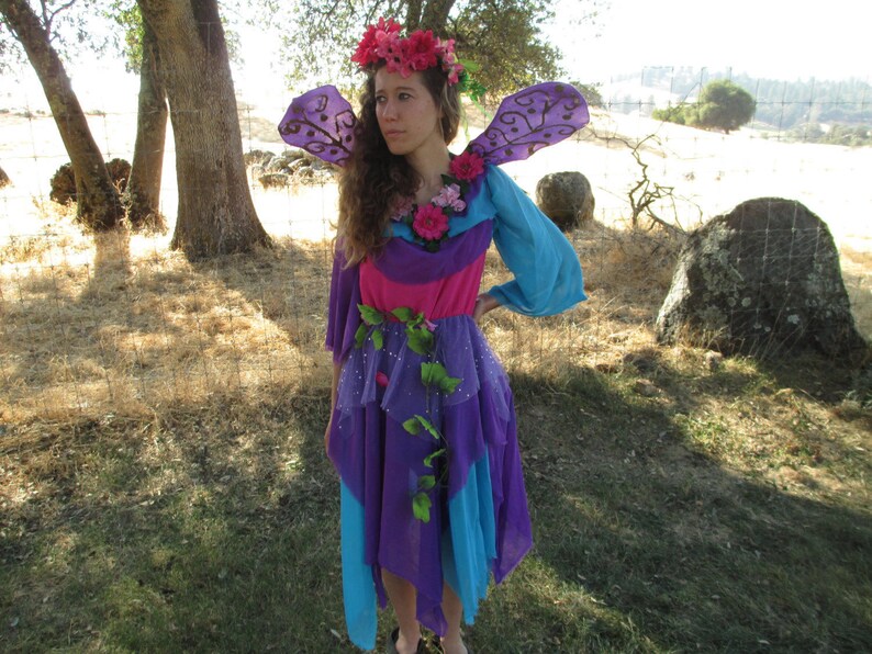 Flower Wreath Size 8 to 10 Fairy Costume Wings Wonderful Chiffon Elastic -Purple and Pink /& Turquoise -LOOK our other Costumes!